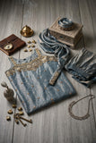 Dusty Blue Designer Embroidered Palazzo Set