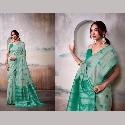 Elegant Aqua Green Modal Cotton Silk Saree with Zari Border