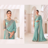 Aqua Green Designer Satin Saree with Embroidery & Satin Silk Blouse