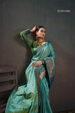 Aqua Green Soft Banarasi Silk Saree with Elegant Chit Pallu