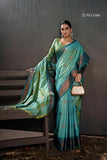 Aqua Green Soft Banarasi Silk Saree with Chit Pallu