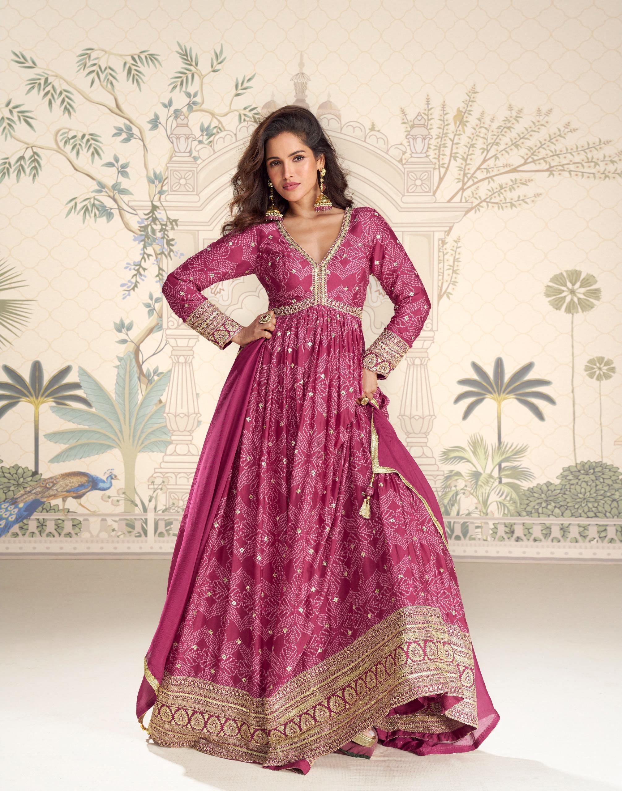 Premium Real Chinon Anarkali Suit Set with Dupatta – Festive & Wedding Wear