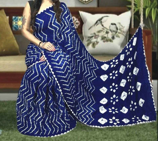 Navy Blue Shibori Zigzag Modal Silk Saree - Pure Elegance