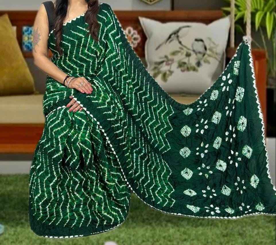 Bottle Green Shibori Zigzag Modal Silk Saree - Elegant Appeal