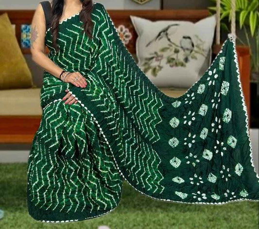 Bottle Green Shibori Zigzag Modal Silk Saree - Elegant Appeal