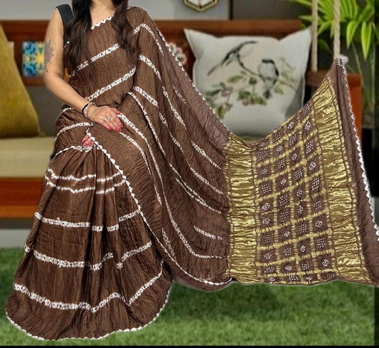 Brown Shibori Line Modal Silk Saree - Elegant Handcrafted Design