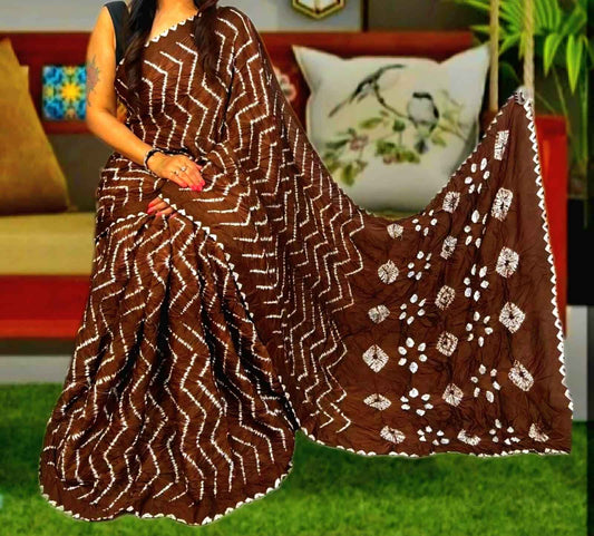 Brown Shibori Zigzag Modal Silk Saree - Elegant & Traditional