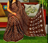 Brown Shibori Zigzag Modal Silk Saree - Elegant & Traditional