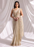 Champagne Ready to Wear Embroidered Designer Saree with Stitched Blouse