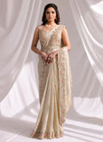 Champagne Ready to Wear Embroidered Designer Saree with Stitched Blouse