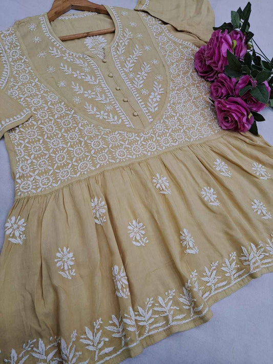 Beige Chikankari Rayon Short Top – Sizes 38 to 46