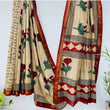 Elegant Beige & Red Maheshwari Silk Saree – Handloom Pure Cotton Silk