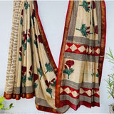 Elegant Beige & Red Maheshwari Silk Saree – Handloom Pure Cotton Silk
