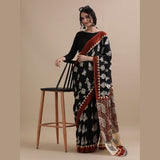 Black Mulmul Cotton Saree with Maroon Border – Pure Handloom Cotton Saree