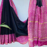 Black & Pink Chanderi Silk Saree – Handloom Ethnic Elegance
