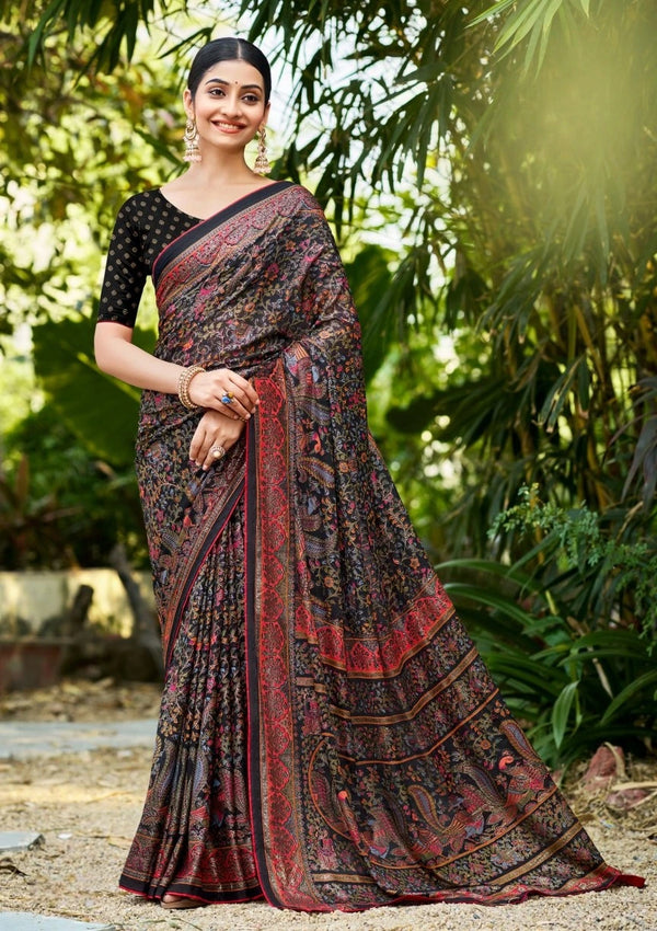 Premium Black Printed Crepe Saree for Women – Elegant & Timeless