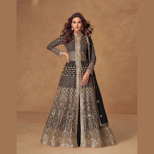 Elegant Black Georgette Anarkali Gown with Dupatta