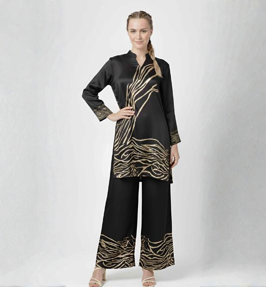 Elegant Black Formal Satin Silk Coord Set for Women