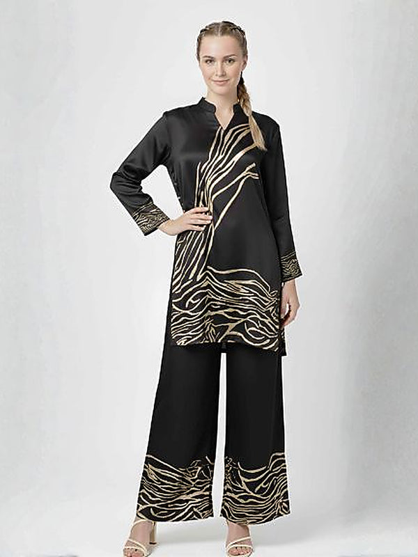 Elegant Black Formal Satin Silk Coord Set for Women