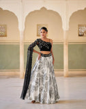 Black & White Designer Printed Lehenga with Black Embroidered Blouse