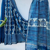 Elegant Blue Chanderi Silk Saree – Ajrakh Print & Handloom Weave