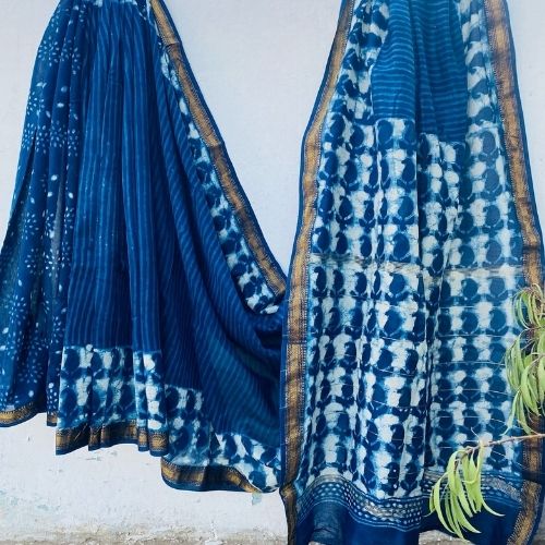 Elegant Blue Maheshwari Silk Saree – Handloom Ethnic Wear