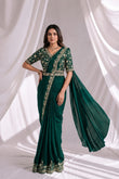 Green Ready to Wear Embroidered Designer Saree