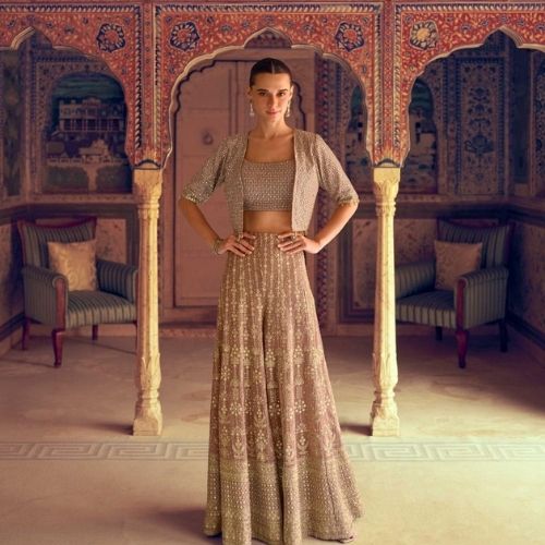 Champagne Gold Indo Western Cocktail Party Dress for Women