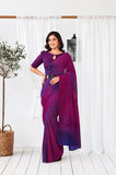 Purple Satin Silk Ready to Wear Party Wear Saree with Belt