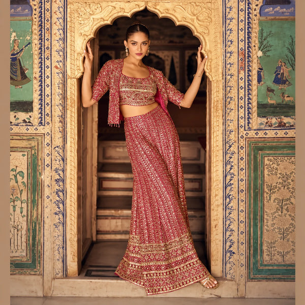 Elegant Maroon Indo Western Cocktail Party Dress for Women