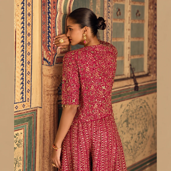 Elegant Maroon Indo Western Cocktail Party Dress for Women