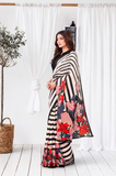 Black & White Satin Silk Ready to Wear Floral Print Saree with Belt