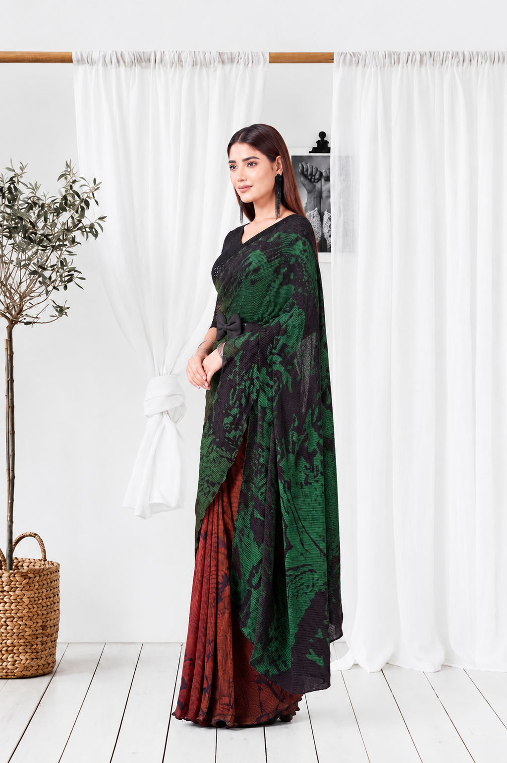 Multicolour Satin Silk Ready to Wear Designer Saree