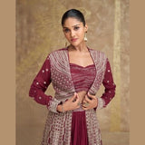 Chinon Silk Wine Lehenga Choli with Cancan