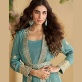 Chinon Silk Party Wear Gown with Embroidered Shrug