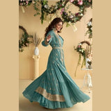 Chinon Silk Embroidered Shrug with Belt Gown