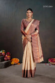 Cream & Maroon Soft Banarasi Silk Saree with Chit Pallu