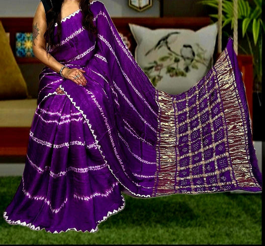 Dark Purple Shibori Line Modal Silk Saree - Handcrafted Elegance