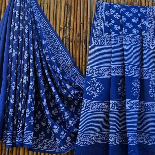 Deep Blue Mulmul Cotton Saree – Pure Handloom Cotton Saree for Women