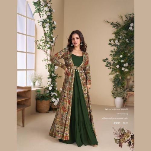 Designer Deep Green Indo Western Shrug Dress for Women