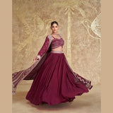 Designer Premium Chinon Silk Wine Lehenga Choli with Cancan
