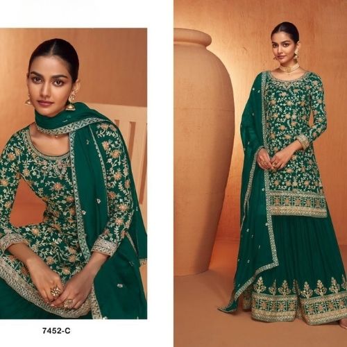 Elegant Green Designer Palazzo Suit Party Wear with Dupatta