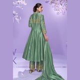 Green Roman Silk Palazzo Set with Embroidered Organza Dupatta