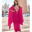 Hot Pink Hand-Embroidered Kaftan Coord Set in French Crepe Silk