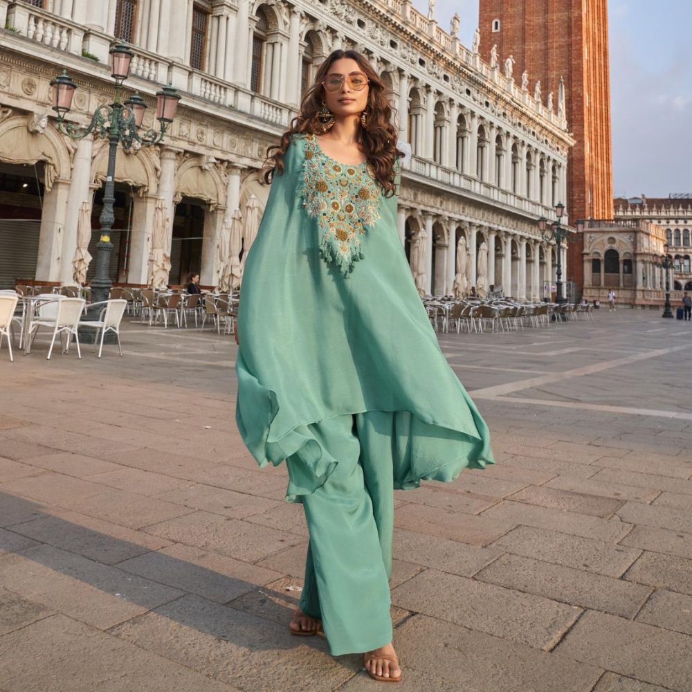 Kaftan Coord Set in French Crepe Silk