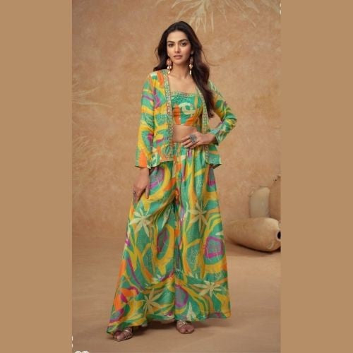 Designer Multicolor Indo Western Dress with Palazzo & Jacket