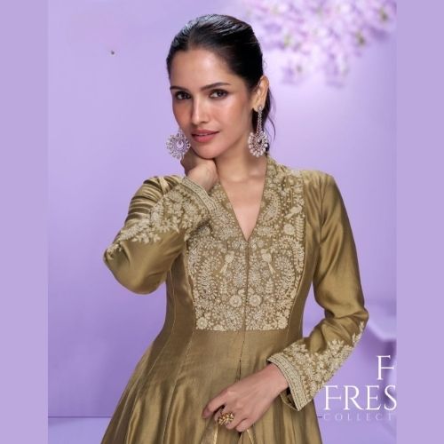 Olive Roman Silk Palazzo Suit with Embroidered Dupatta