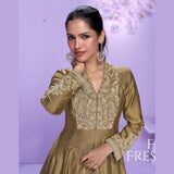 Olive Roman Silk Palazzo Suit with Embroidered Dupatta
