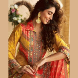 Designer Orange & Yellow Coord Set in Premium Crepe Silk
