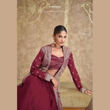 Deep Wine Premium Chinon Silk Embroidered Lehenga with Cancan